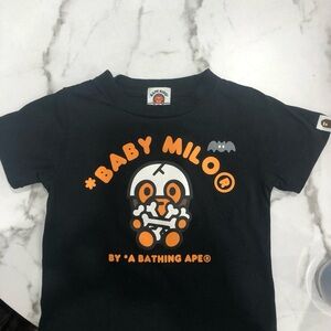 Bape Black and Orange Short Sleeve Tee with Baby Milo Graphic
